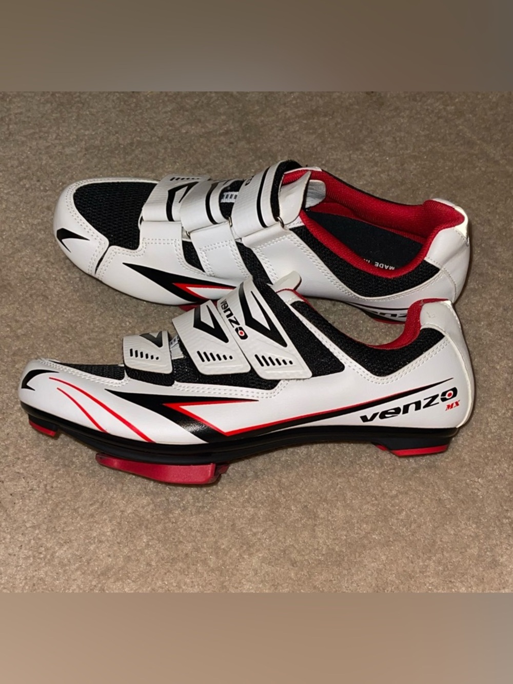 Venzo White and Red Road Cycling Shoes